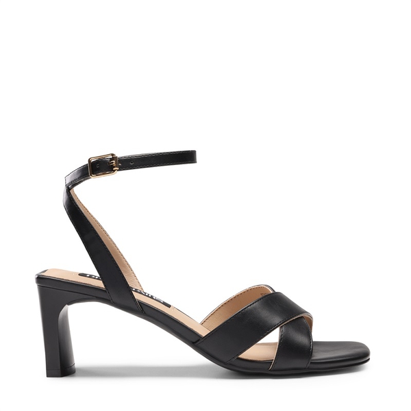 Criss Cross Ankle Strap Square Heel Sandals  - BLACK PU - 2